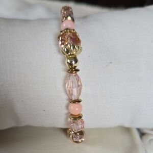 B-014-Chic Gold and Peachy/Pink Beaded Bracelet